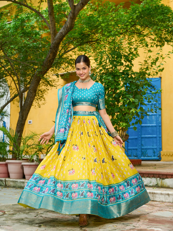 Women's Heavy Lichi Jacquard Lehenga Choli with Printed Dupatta