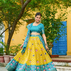 Women's Heavy Lichi Jacquard Lehenga Choli with Printed Dupatta