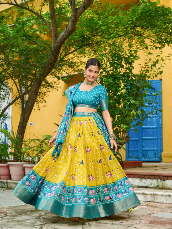 Women's Heavy Lichi Jacquard Lehenga Choli with Printed Dupatta