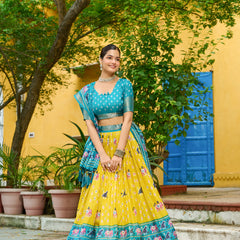 Women's Heavy Lichi Jacquard Lehenga Choli with Printed Dupatta