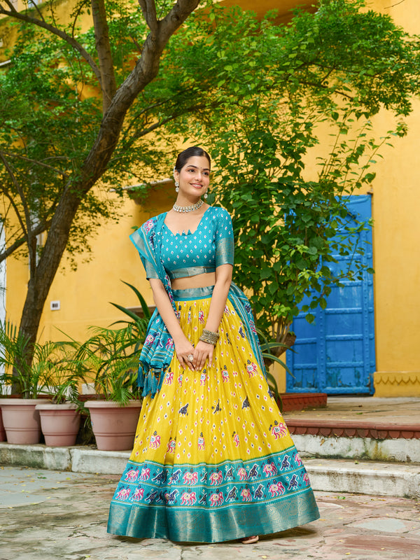 Women's Heavy Lichi Jacquard Lehenga Choli with Printed Dupatta