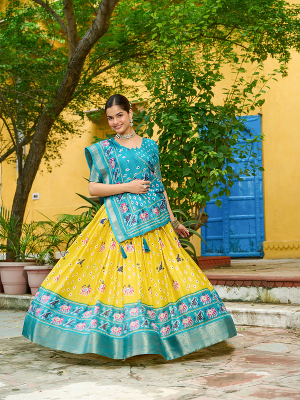 Women's Heavy Lichi Jacquard Lehenga Choli with Printed Dupatta