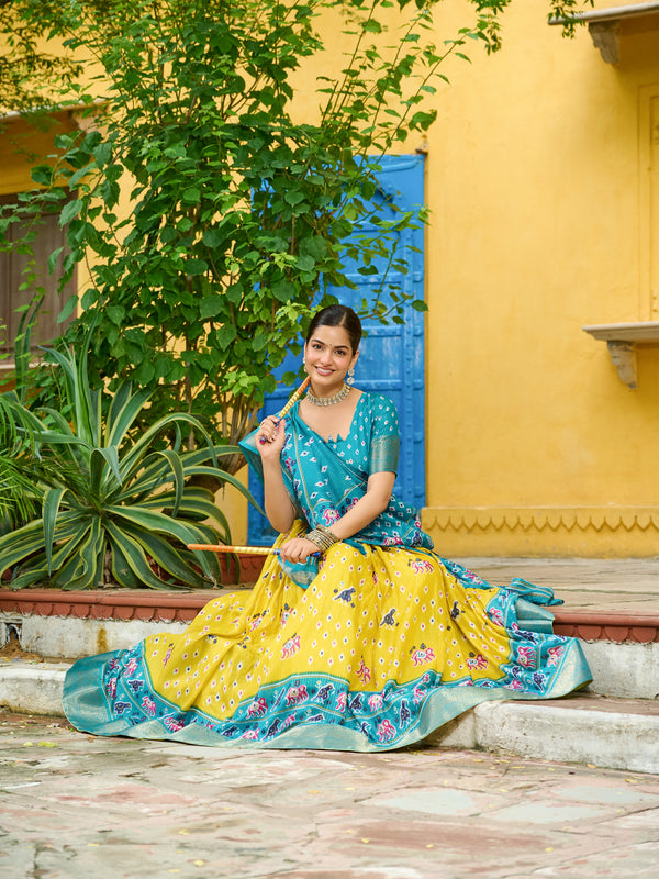Women's Heavy Lichi Jacquard Lehenga Choli with Printed Dupatta