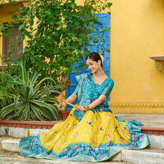 Women's Heavy Lichi Jacquard Lehenga Choli with Printed Dupatta
