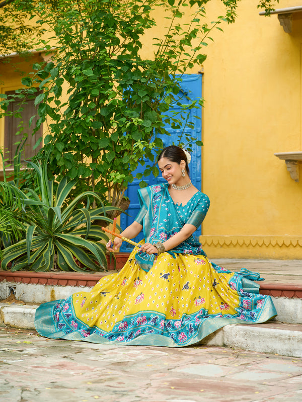 Women's Heavy Lichi Jacquard Lehenga Choli with Printed Dupatta