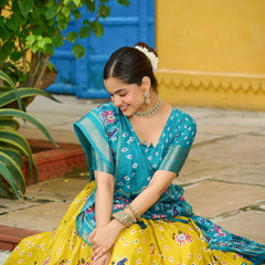 Women's Heavy Lichi Jacquard Lehenga Choli with Printed Dupatta