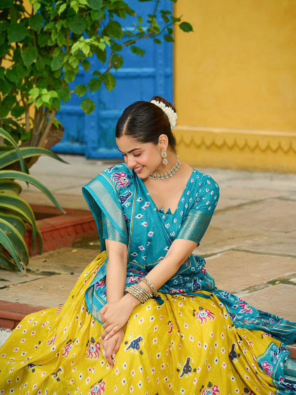 Women's Heavy Lichi Jacquard Lehenga Choli with Printed Dupatta