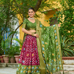 Women's Heavy Lichi Jacquard Lehenga Choli with Printed Dupatta