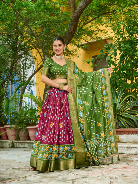 Women's Heavy Lichi Jacquard Lehenga Choli with Printed Dupatta