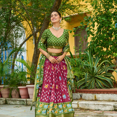 Women's Heavy Lichi Jacquard Lehenga Choli with Printed Dupatta