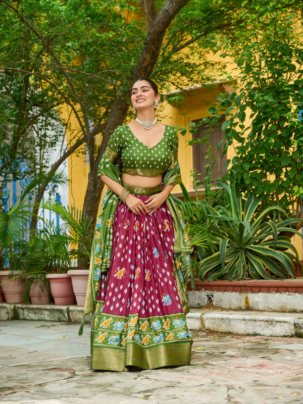Women's Heavy Lichi Jacquard Lehenga Choli with Printed Dupatta