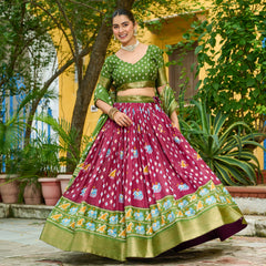 Women's Heavy Lichi Jacquard Lehenga Choli with Printed Dupatta