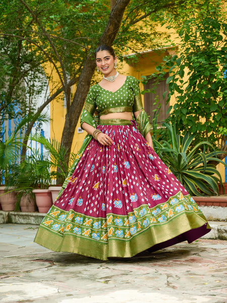Women's Heavy Lichi Jacquard Lehenga Choli with Printed Dupatta