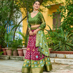 Women's Heavy Lichi Jacquard Lehenga Choli with Printed Dupatta