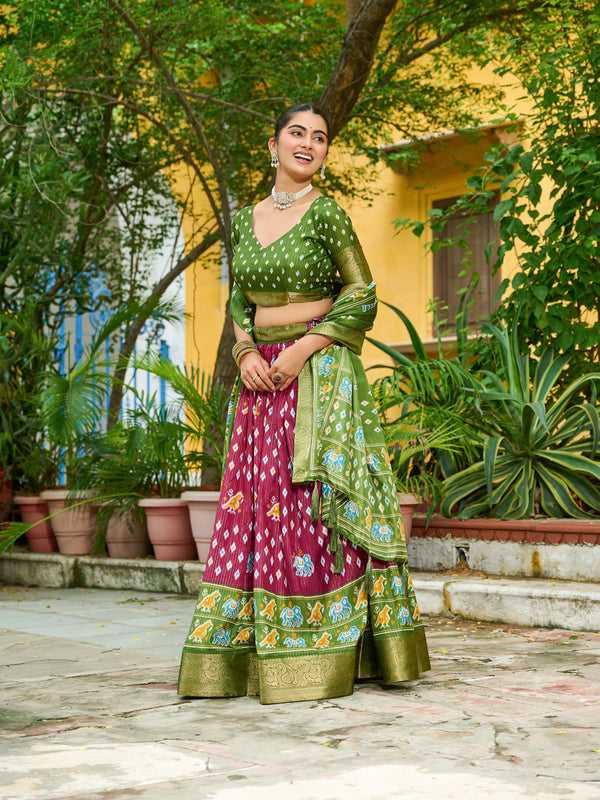 Women's Heavy Lichi Jacquard Lehenga Choli with Printed Dupatta