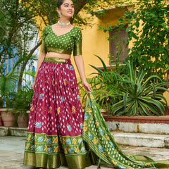Women's Heavy Lichi Jacquard Lehenga Choli with Printed Dupatta