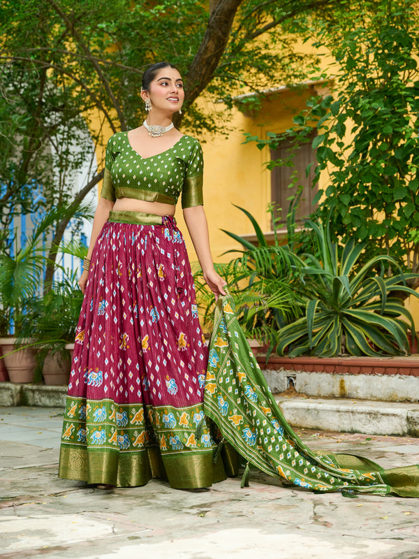 Women's Heavy Lichi Jacquard Lehenga Choli with Printed Dupatta