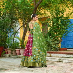 Women's Heavy Lichi Jacquard Lehenga Choli with Printed Dupatta