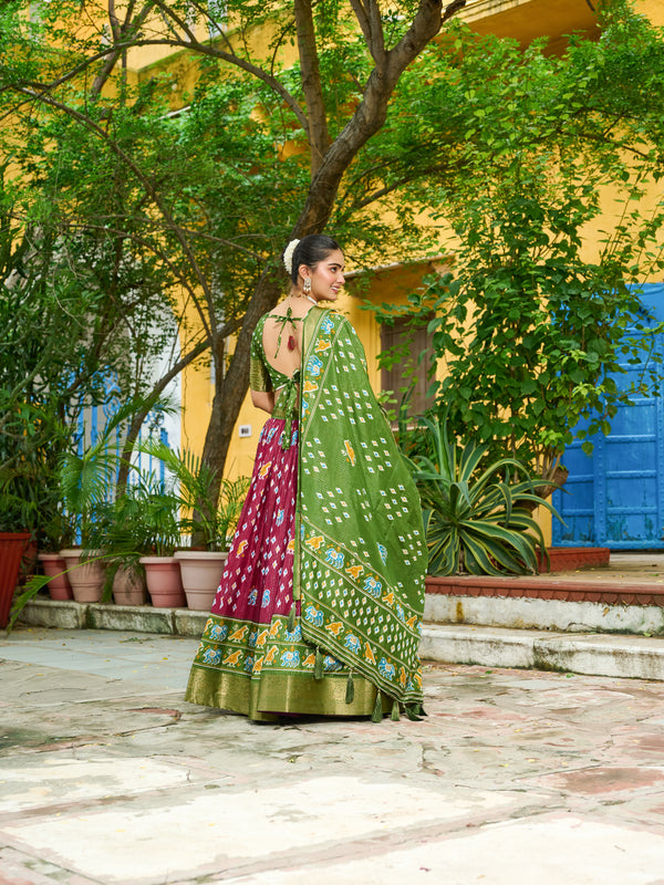 Women's Heavy Lichi Jacquard Lehenga Choli with Printed Dupatta