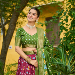 Women's Heavy Lichi Jacquard Lehenga Choli with Printed Dupatta