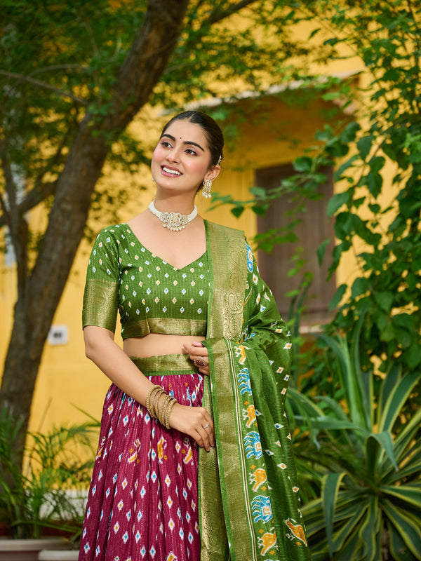 Women's Heavy Lichi Jacquard Lehenga Choli with Printed Dupatta
