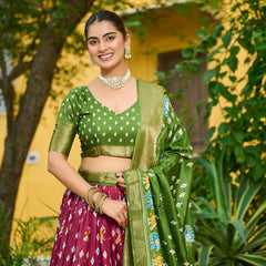 Women's Heavy Lichi Jacquard Lehenga Choli with Printed Dupatta