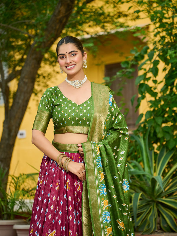Women's Heavy Lichi Jacquard Lehenga Choli with Printed Dupatta