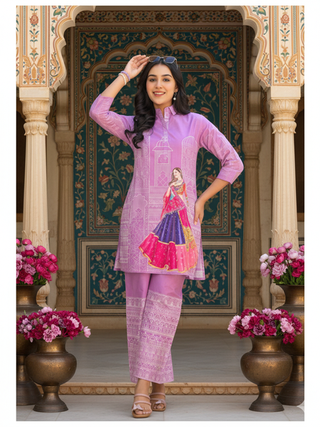 Women A-Line Rayon Co-ord Set With Digital Print