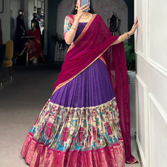 Women's Tusser Silk Floral Print Lehenga Choli with Foil Work & Georgette Dupatta