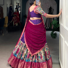 Women's Tusser Silk Floral Print Lehenga Choli with Foil Work & Georgette Dupatta