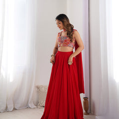 Women's Georgette Embroidered Lehenga Choli with Dupatta