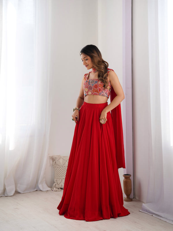 Women's Georgette Embroidered Lehenga Choli with Dupatta