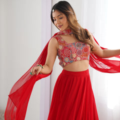 Women's Georgette Embroidered Lehenga Choli with Dupatta