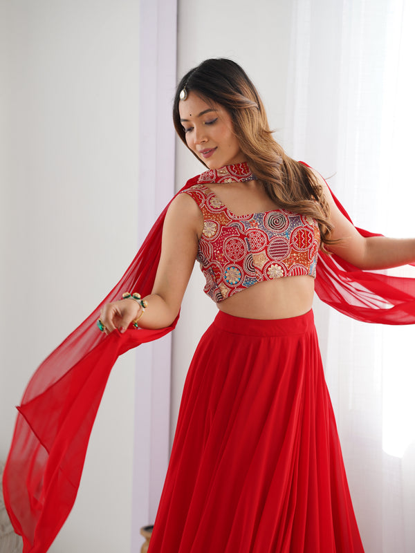 Women's Georgette Embroidered Lehenga Choli with Dupatta