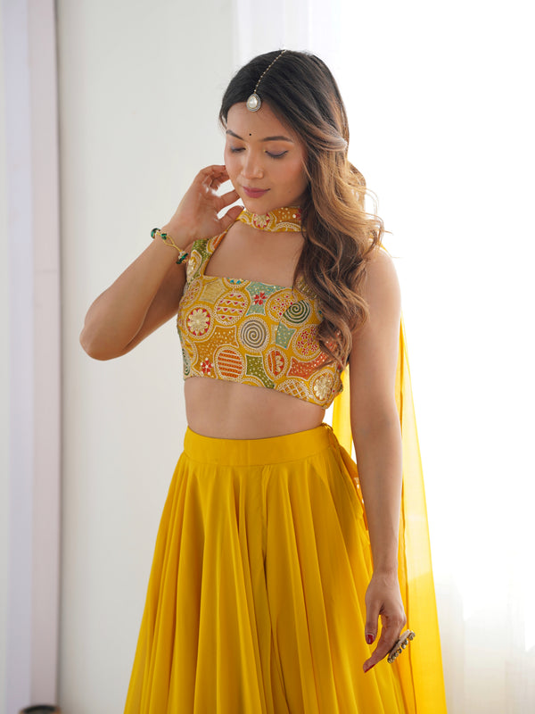 Women's Georgette Embroidered Lehenga Choli with Dupatta