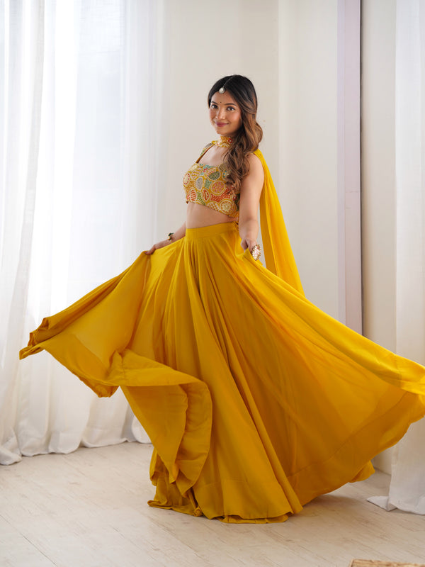 Women's Georgette Embroidered Lehenga Choli with Dupatta