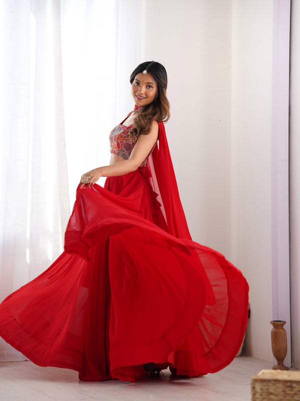 Women's Georgette Embroidered Lehenga Choli with Dupatta