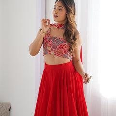 Women's Georgette Embroidered Lehenga Choli with Dupatta