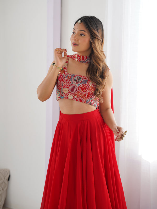 Women's Georgette Embroidered Lehenga Choli with Dupatta