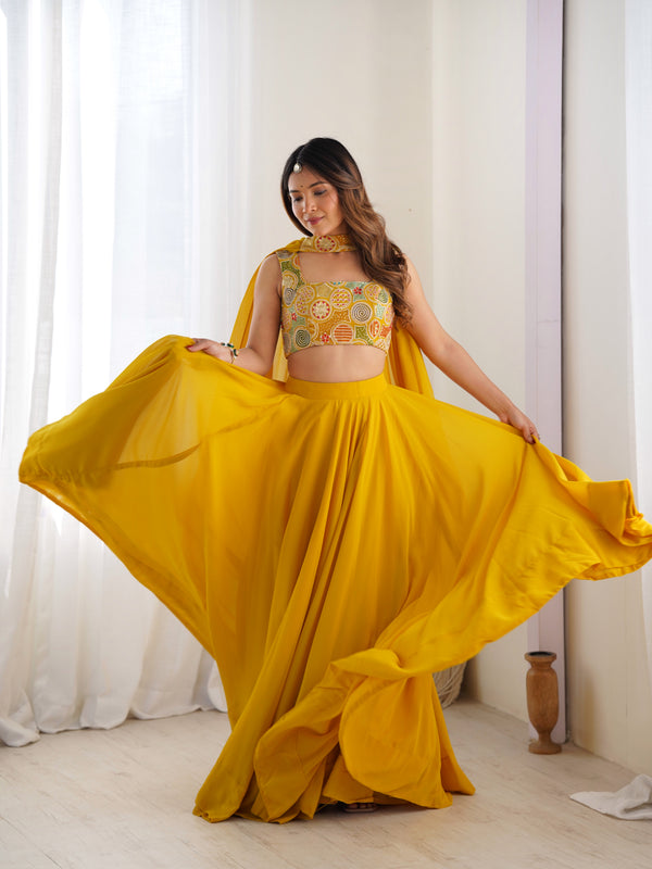 Women's Georgette Embroidered Lehenga Choli with Dupatta