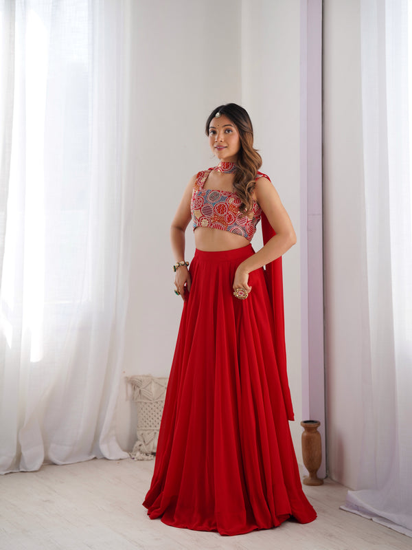Women's Georgette Embroidered Lehenga Choli with Dupatta