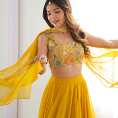 Women's Georgette Embroidered Lehenga Choli with Dupatta