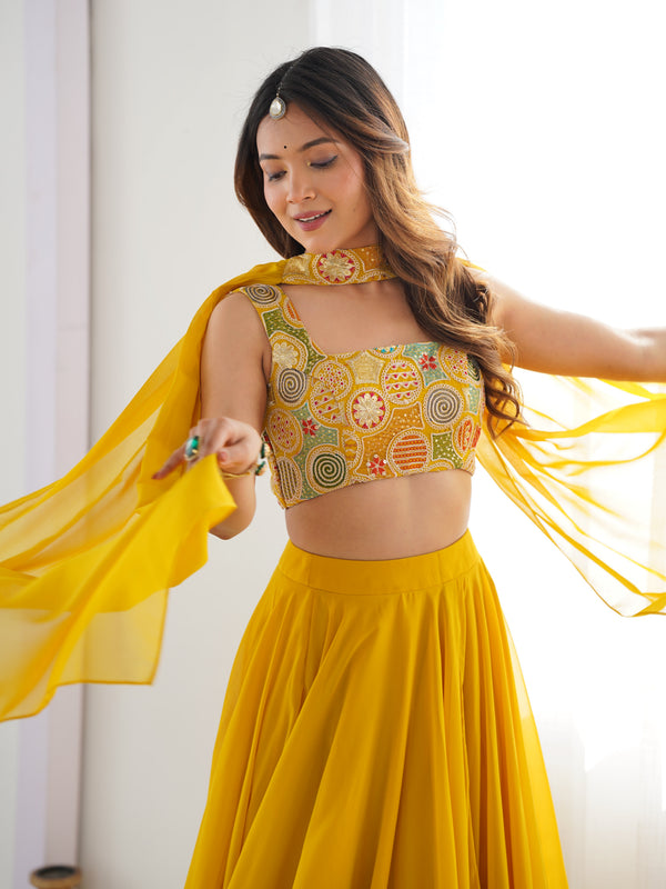 Women's Georgette Embroidered Lehenga Choli with Dupatta