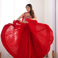 Women's Georgette Embroidered Lehenga Choli with Dupatta