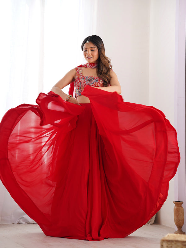 Women's Georgette Embroidered Lehenga Choli with Dupatta