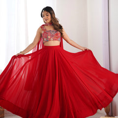 Women's Georgette Embroidered Lehenga Choli with Dupatta
