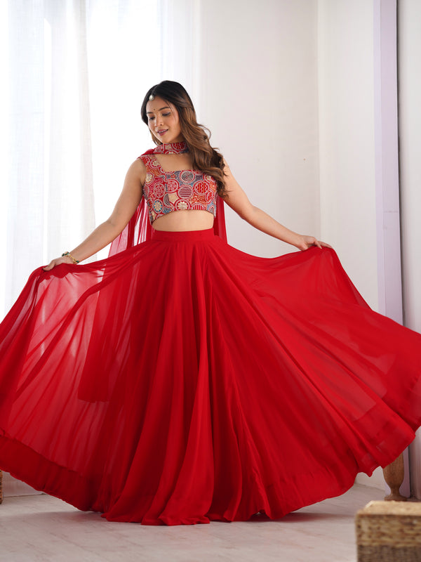 Women's Georgette Embroidered Lehenga Choli with Dupatta