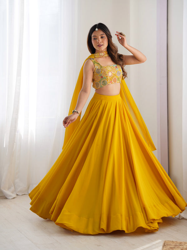 Women's Georgette Embroidered Lehenga Choli with Dupatta