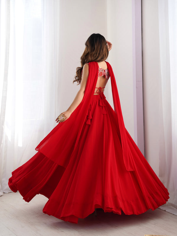 Women's Georgette Embroidered Lehenga Choli with Dupatta