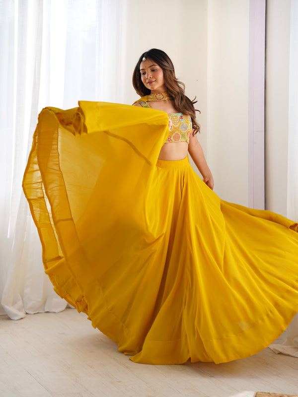 Women's Georgette Embroidered Lehenga Choli with Dupatta